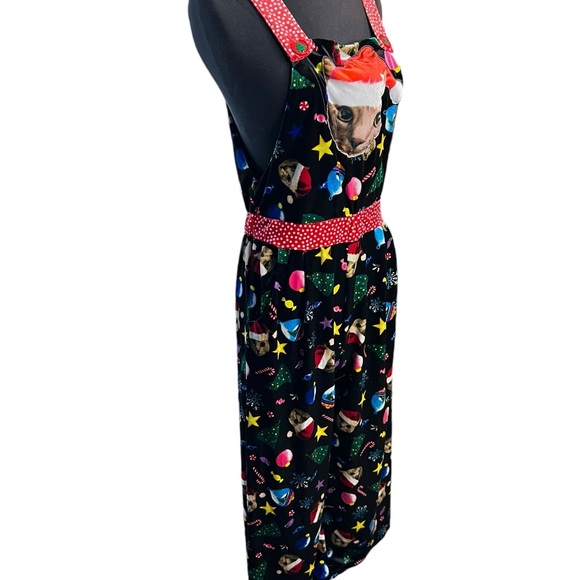 Love On A Hanger Black Christmas Ugly Sweater Kitty Cat Velour Overalls Sz Small - Picture 2 of 10